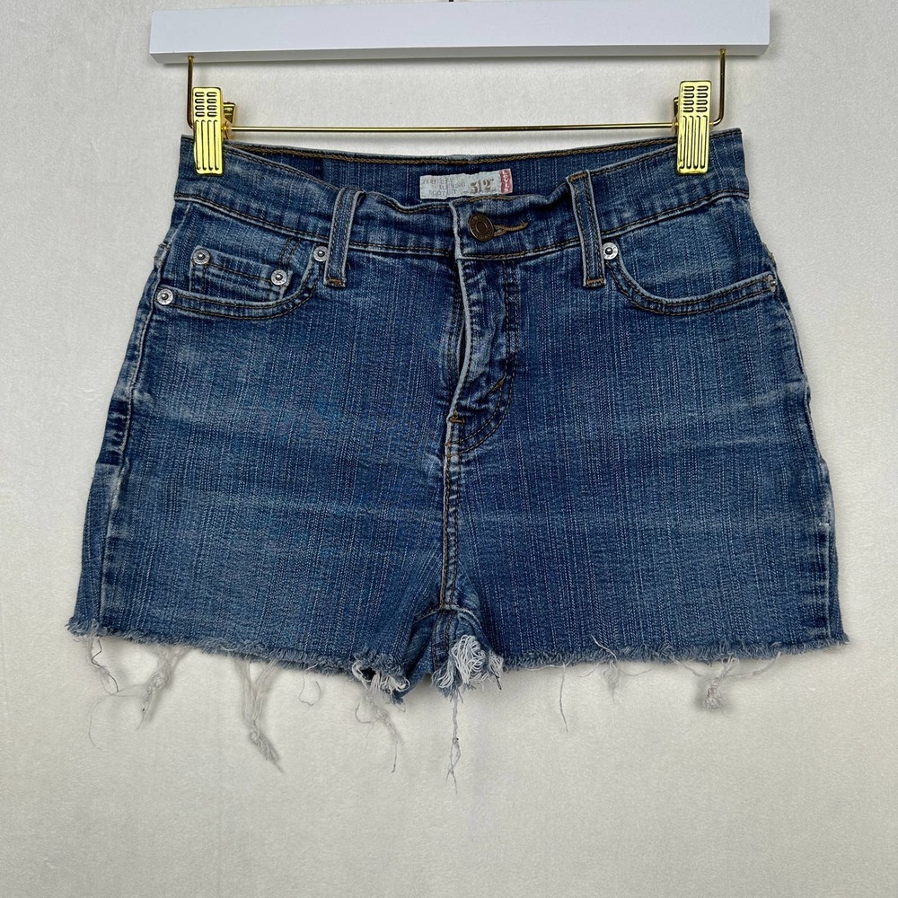 Levi's 512 Women's Sz 4 Blue Denim Custom Cut Off Raw Hem Jean Short Shorts